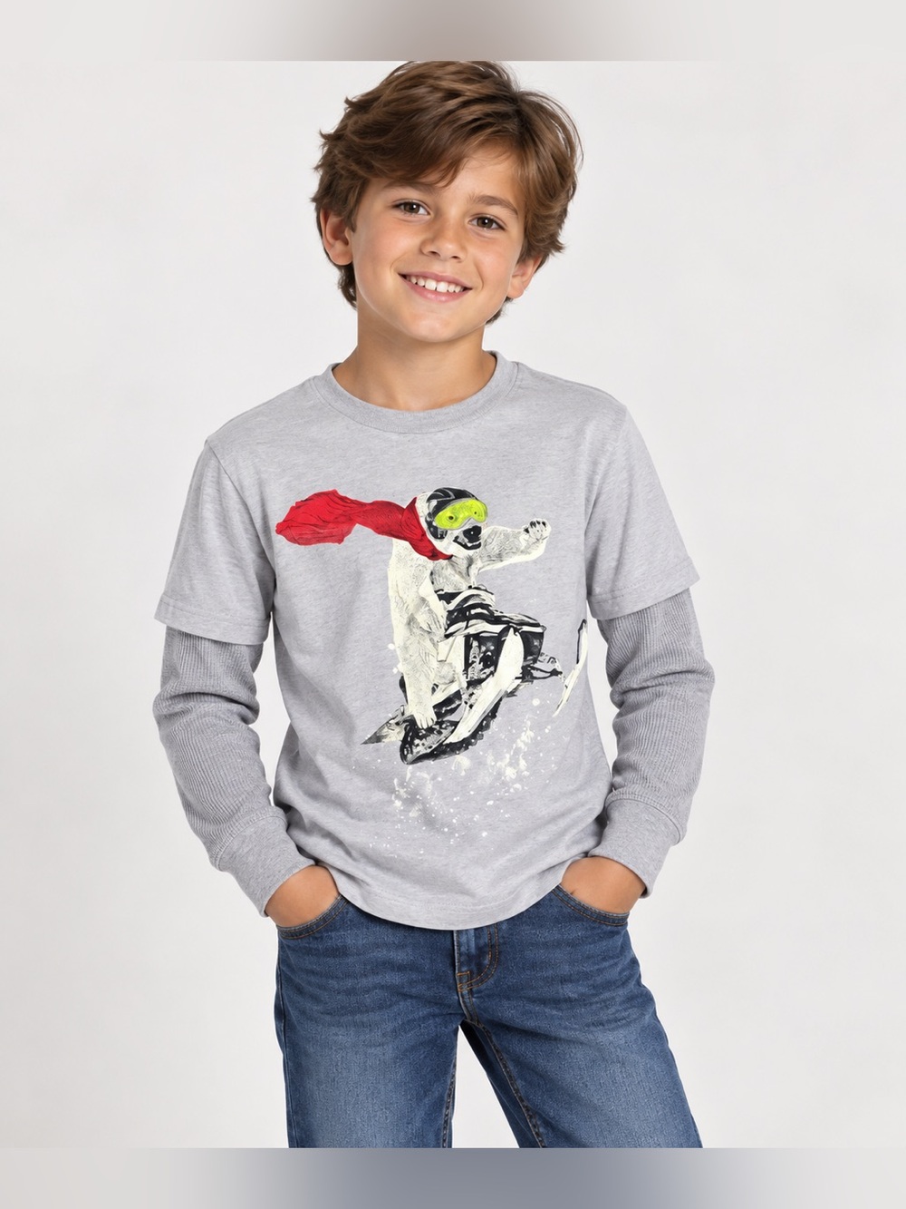 Boys Gap gray cotton polar bear snowmobile T-shirt